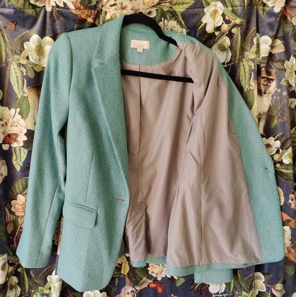 Loft turquoise tweed wool blazer w grey lining - Picture 6 of 7
